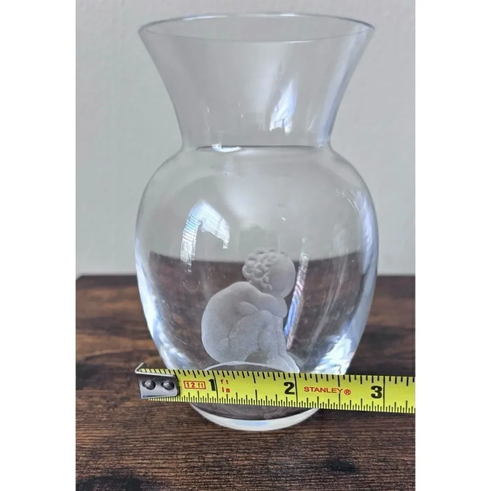 Vintage Mini 5” Val St. Lambert - hand-cut crystal vase with child